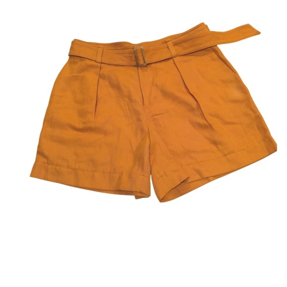 Vince Belted Pleated Shorts Burnt Orange Cotton Linen Size 14 - Picture 2 of 7